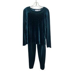 Vtg Jaclyn Smith long-sleeve velvet top W/ matching pants Size L  Emerald green